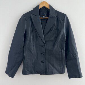 east5th‎ Black Genuine Leather Blazer Jacket Y2K 90s Fitted Petite Small